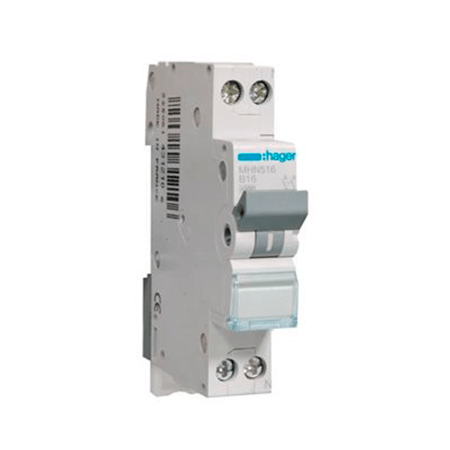 Hager installatieautomaat / 1-polig + nul, B16A / MHN516