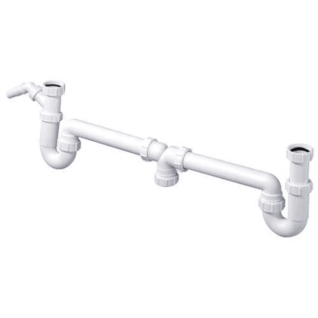 McAlpine dubbele gootsteenafvoer 5/4&quot; x40 mm centrisch met sifon en vaatwasaansluiting